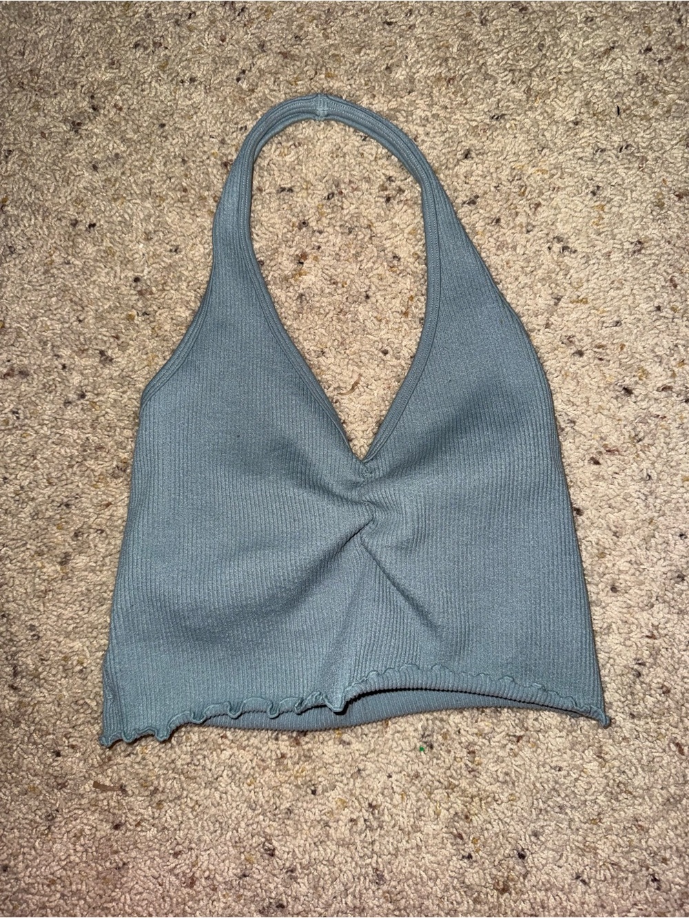 Gilly Hicks Slate Blue Ribbed Halter Crop Top